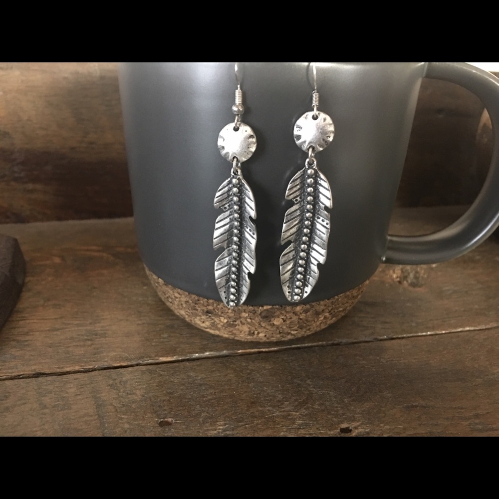Silver Drop Feather Earrings